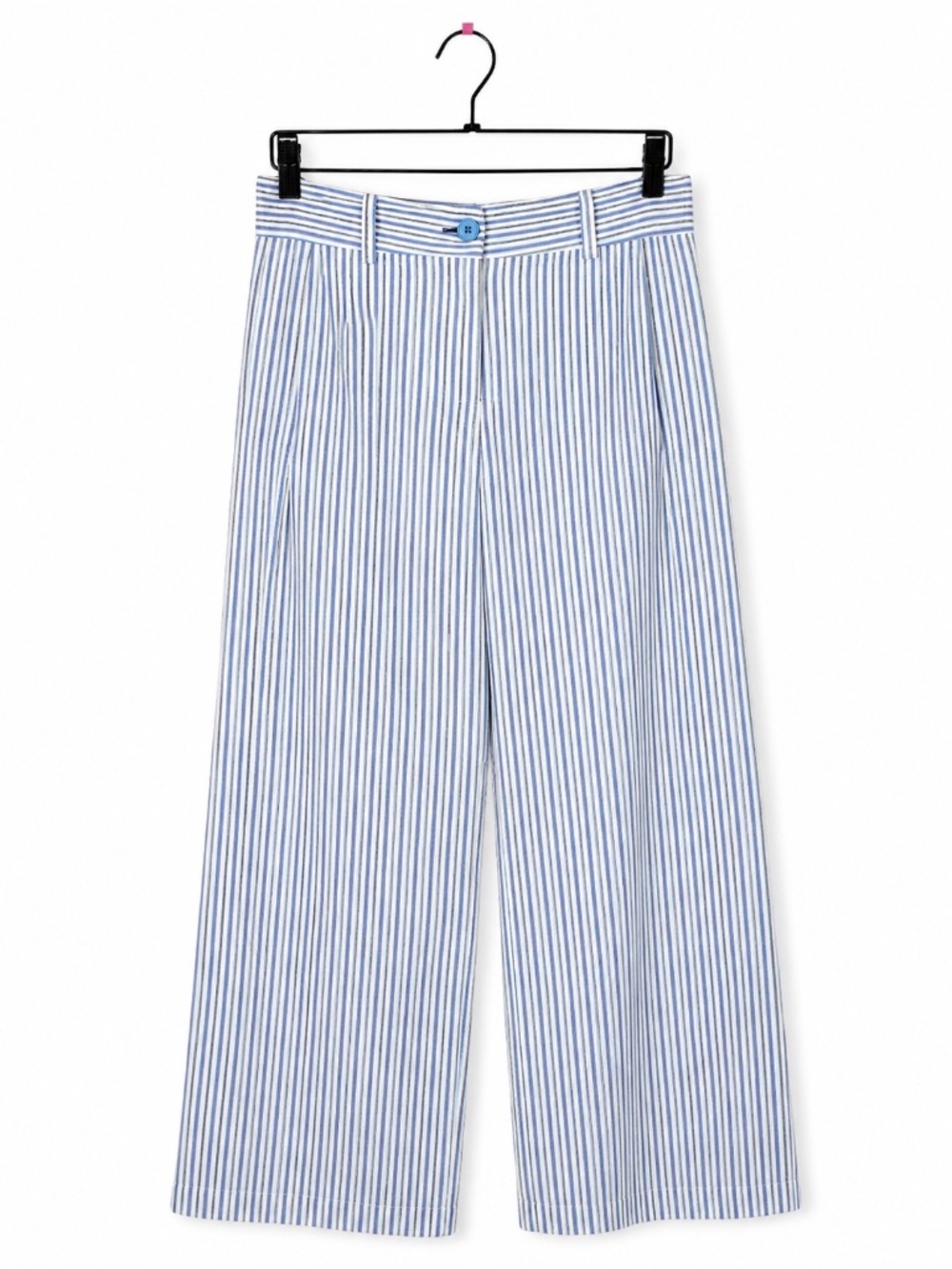 A‎ Shirt Thing Seersucker Cropped Wide-Leg Trouser Blue White Stripe Medium